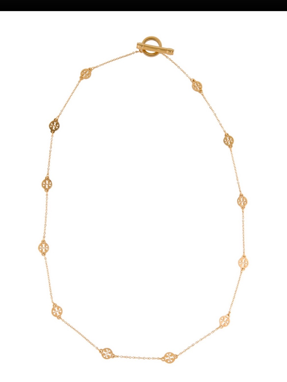 TORY BURCH~Stationary Logo Toggle Necklace, Tory Gold